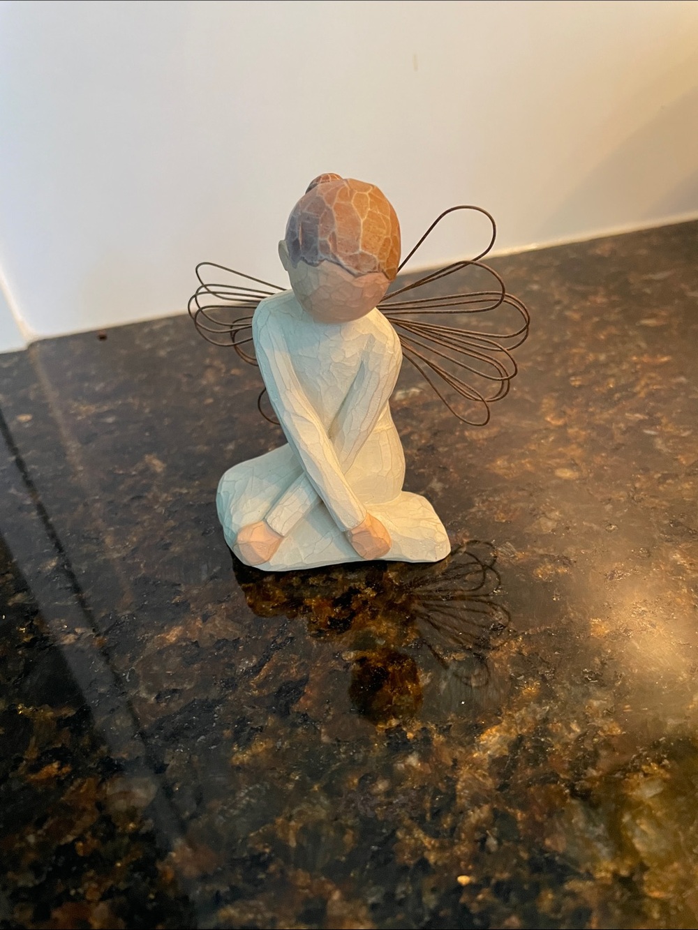 Willow Tree “Serenity” Seattd Angel Figurine in Cream and Brown with Wire Wings